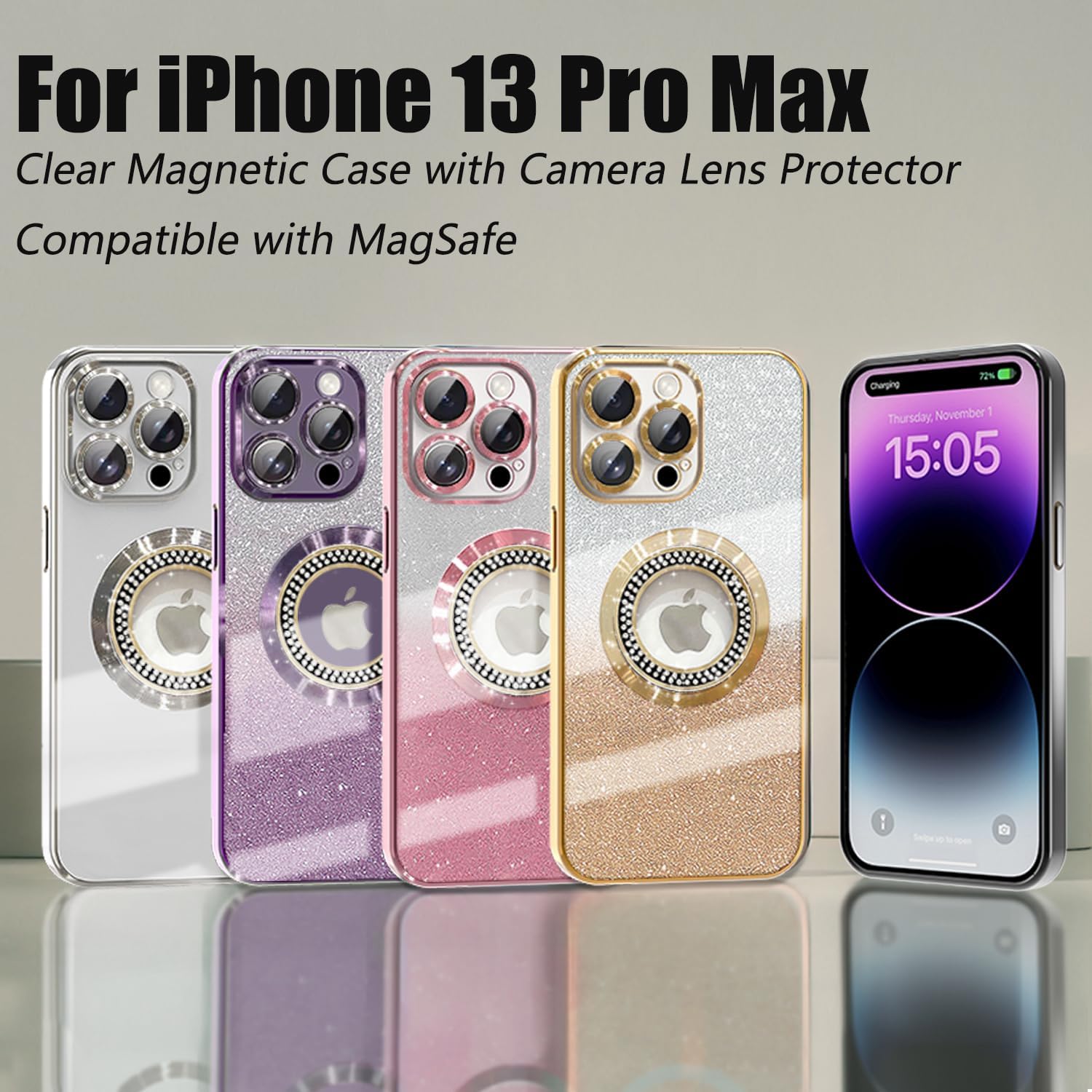 Thumbnail 6 de Misscase Magnetic Glitter Case for iPhone 13 Pro Max (MagSafe Compatible) — Gold