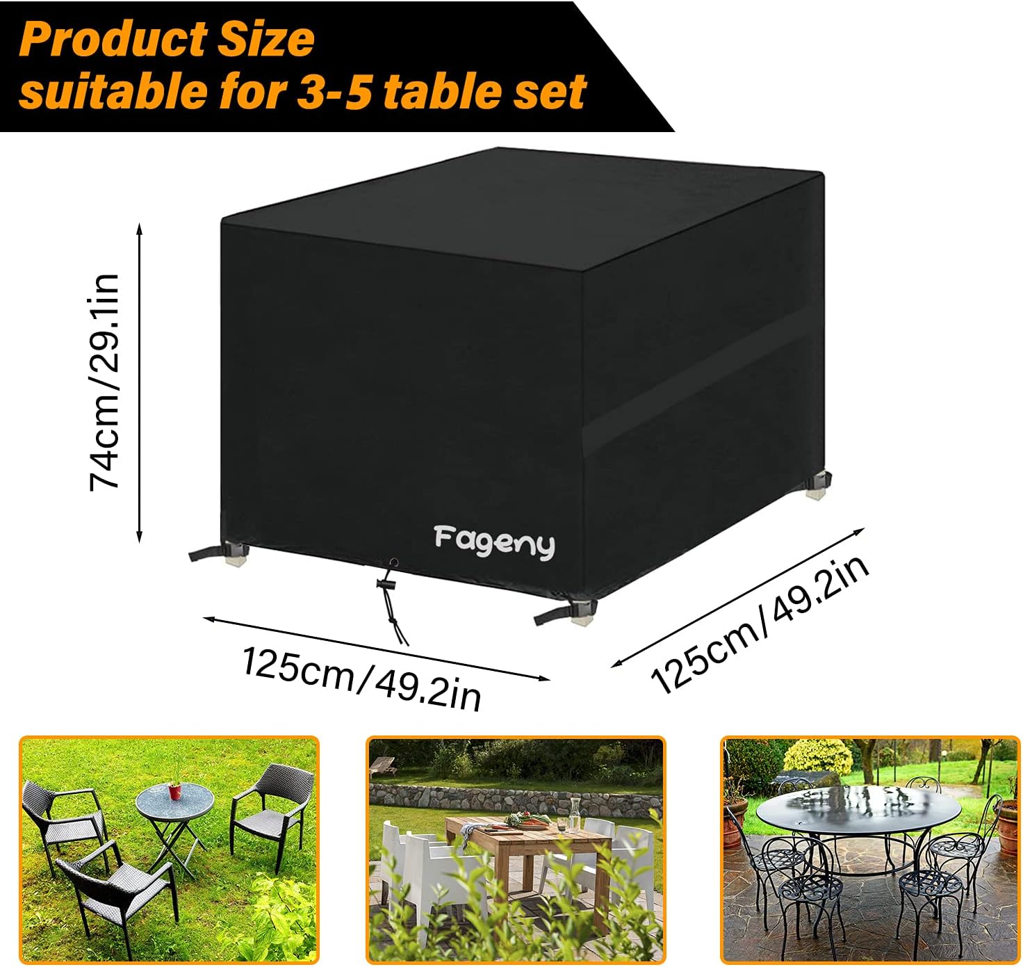 Thumbnail 4 de Fageny Cube Garden Furniture Covers Waterproof: 125x125x74cm, Tear-Resistant Oxford, Windproof & UV-Protected