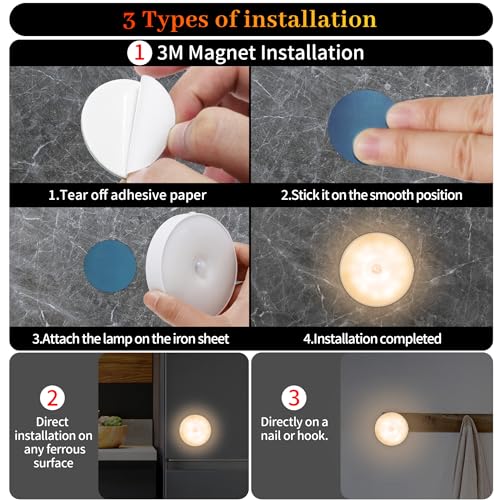 Thumbnail 6 de Lot de 6 veilleuses LED avec détecteur de mouvement - daphomeu, 12 LEDs, 3 modes, USB rechargeable
