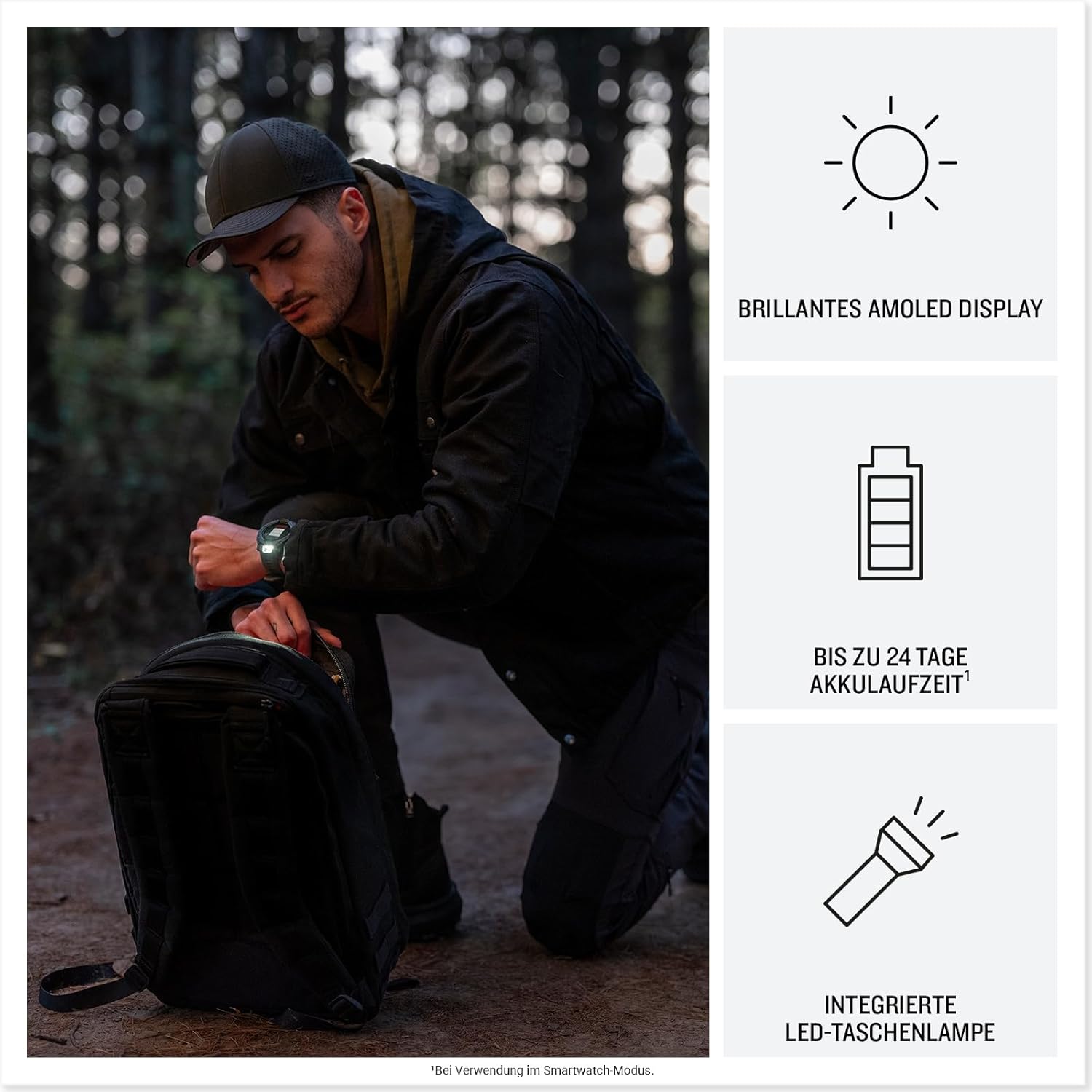 Thumbnail 2 de Garmin Instinct 3 Tactical 50mm AMOLED – GPS-Multisport-Smartwatch mit 1,3" AMOLED-Display und bis zu 24 Tagen Akku