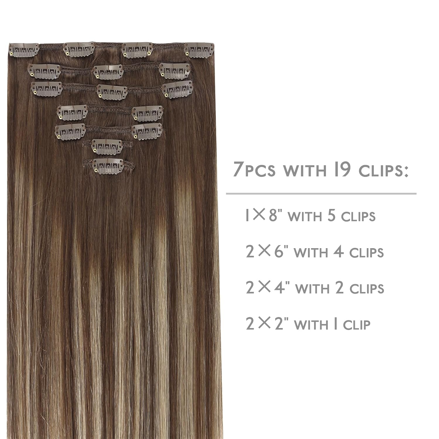Detalle de WENNALIFE Clip in Hair Extensions 150g, 22 Inch, Balayage Chocolate Brown to Honey Blonde (9pcs) – Real Human Hair, Double Weft