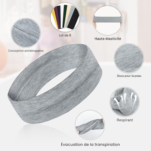 Thumbnail 6 de AWUMBUK Bandeau Cheveux Unisexe – Lot de 8 Bandeaux Anti-Dérapants pour Running, Yoga et Sport