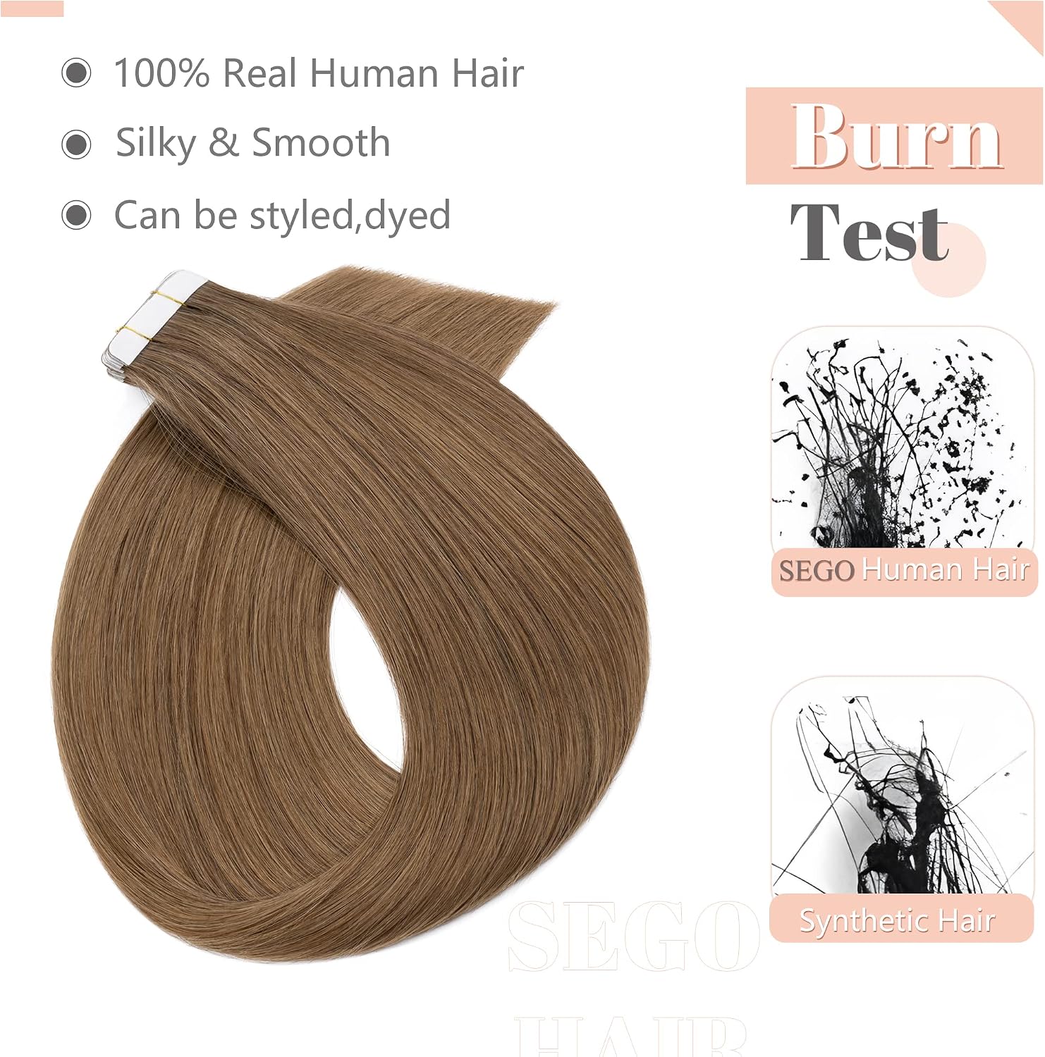 Thumbnail 1 de SEGO Extension Adesive Capelli Veri Biadesivo 20 Ciocche - Remy 50 g, 50 cm, Castano Chiaro