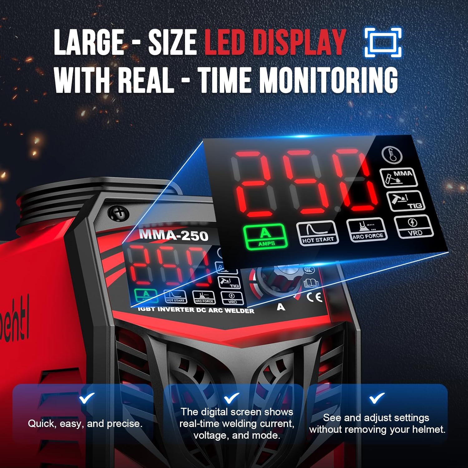 Thumbnail 3 de Eioehtl 250Amp Dual Voltage Stick Welder (110V/220V) with LED ARC Display, IGBT Inverter Kit