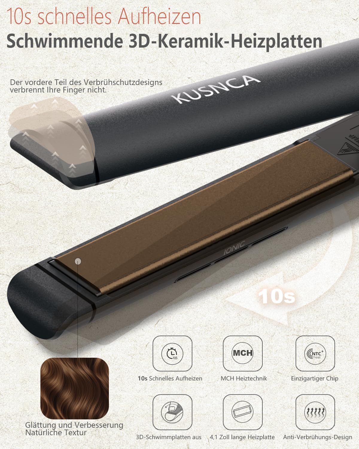 Thumbnail 4 de KUSNCA Ionen Glätteisen LCD 110–230 °C (2-in-1: glätten & locken) mit 25-mm-Keramikplatten