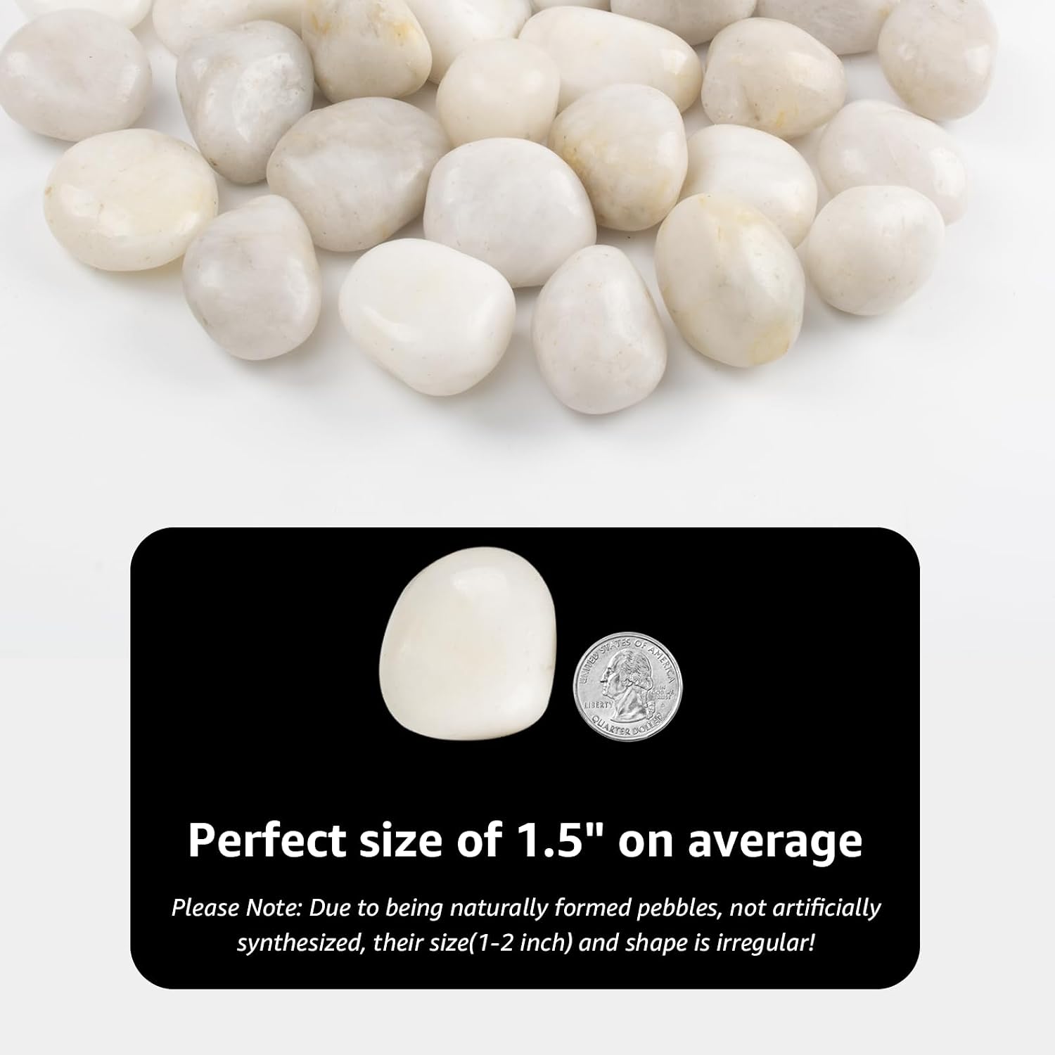 Detalle 2 de LOOIOOJ GM-JP-24 White Decorative River Rocks, 20 lb, 1–2 Inch Polished Stones