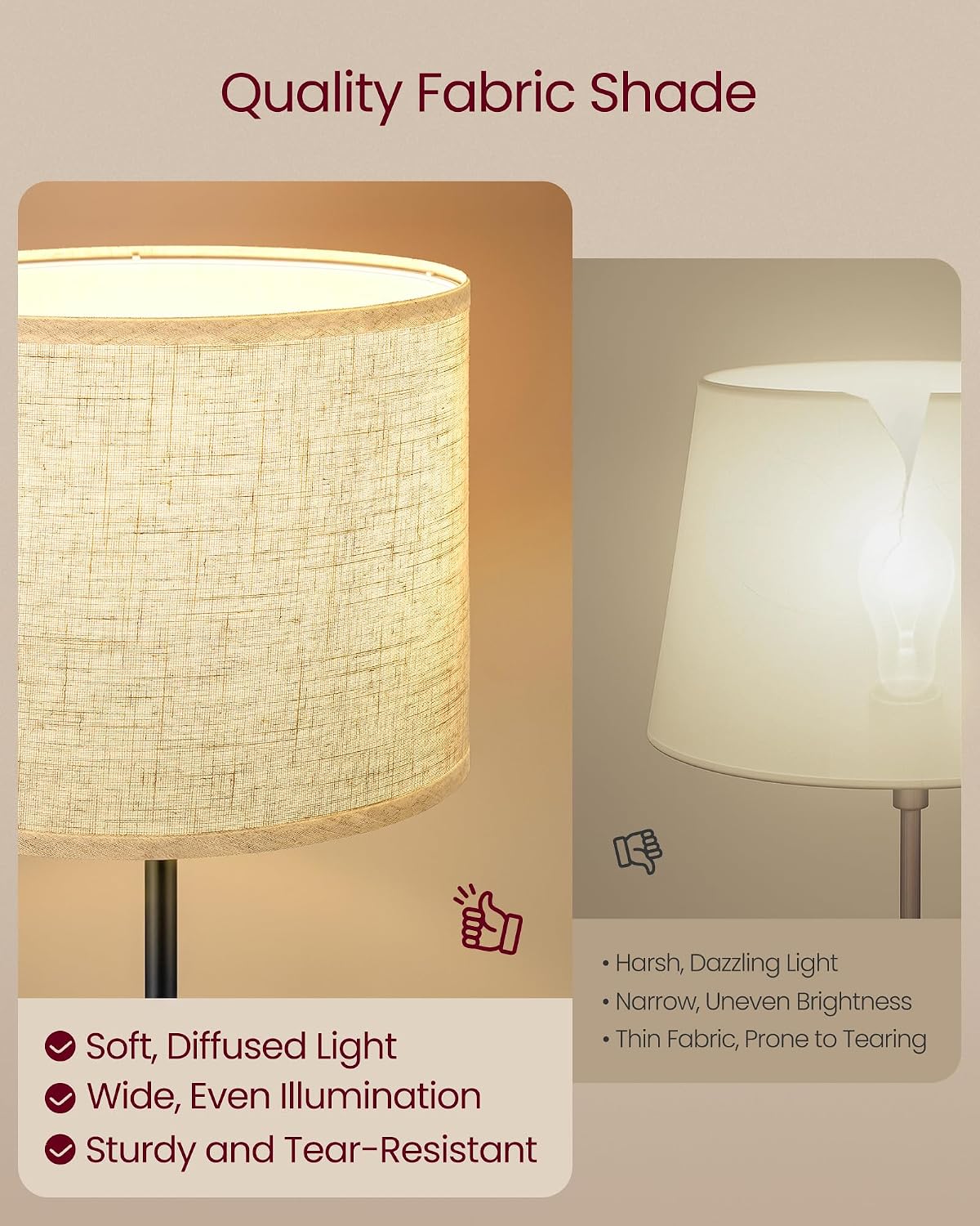 Thumbnail 5 de VASAGLE Floor Lamp for Living Room: Adjustable 140–170 cm with Fabric Shade and E27 Socket