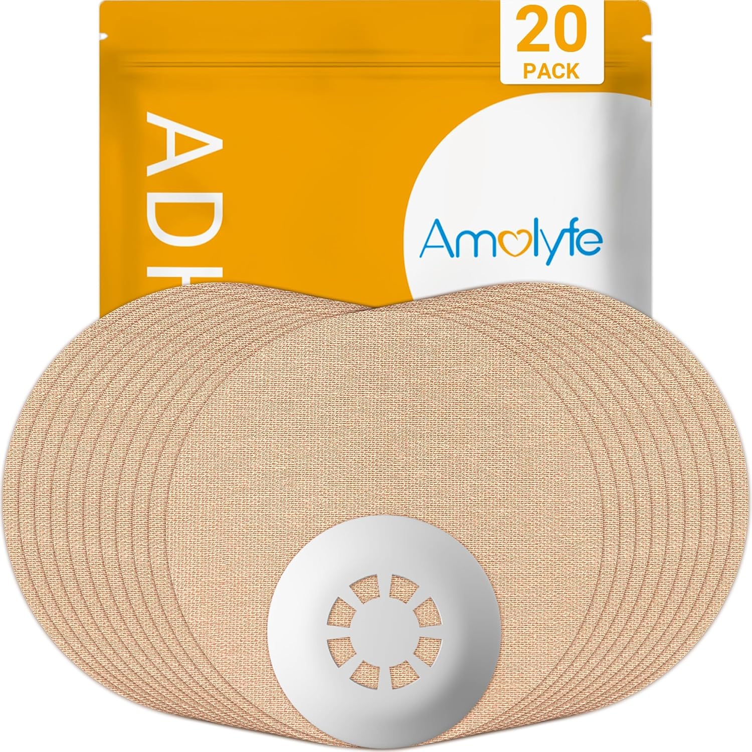 Detalle de Amolyfe Libre 3 Sensor Covers Waterproof (Tan) — 20-Pack CGM Adhesive Patches with Hard Cap