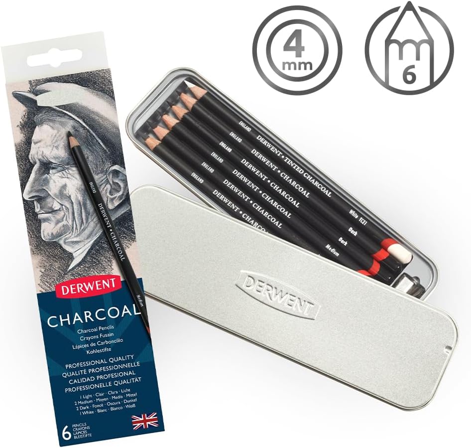 Thumbnail 2 de Derwent Charcoal Set 🖤 Caja Metálica con 6 Lápices Profesionales
