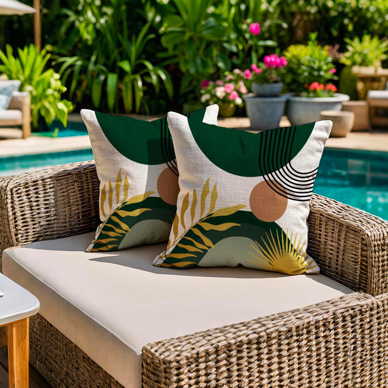 Detalle de Jayusaror Outdoor Kissenbezug 45x45 cm – 2er Set, wetterfest grün, Boho/Minimalistisch