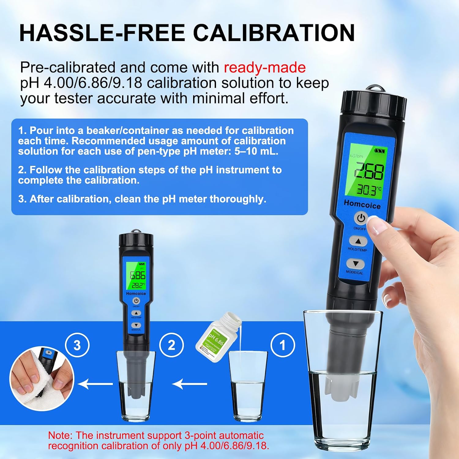 Detalle de Homcoice pH mètre électronique 4 en 1 (pH, TDS, EC, température) étanche IP67
