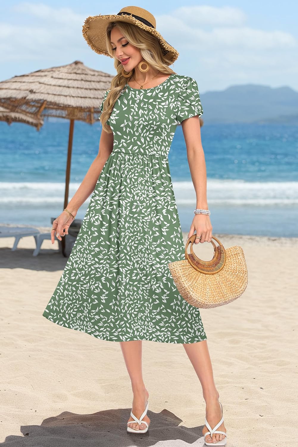 Detalle de MOLERANI Summer Dress for Women: UK Round Neck Short Sleeve Tunic with Pockets