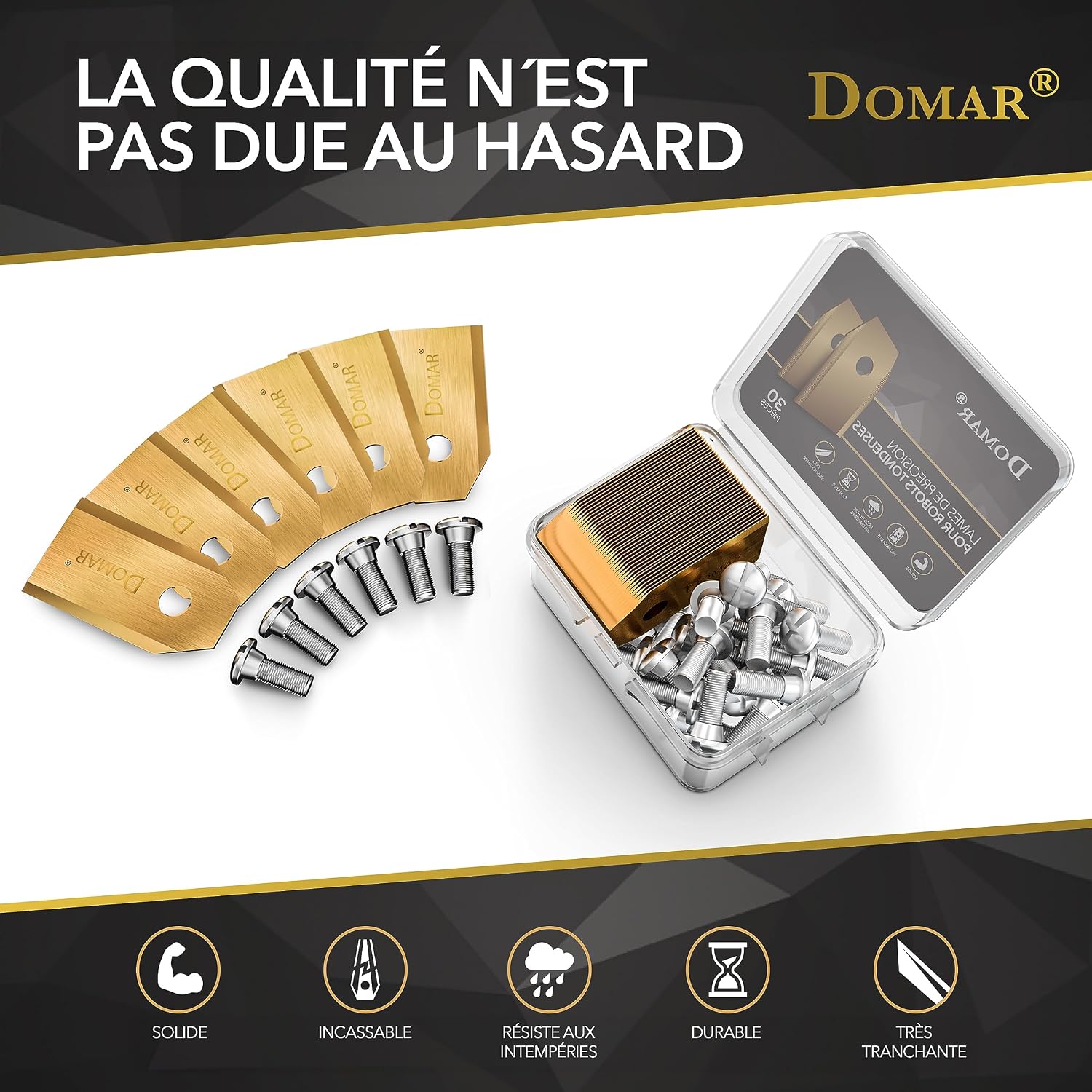 Detalle de Domar – Lames de tondeuses robots longue durée avec vis et lames améliorées (30 pcs) compatibles Husqvarna Automower, Gardena et Yard Force