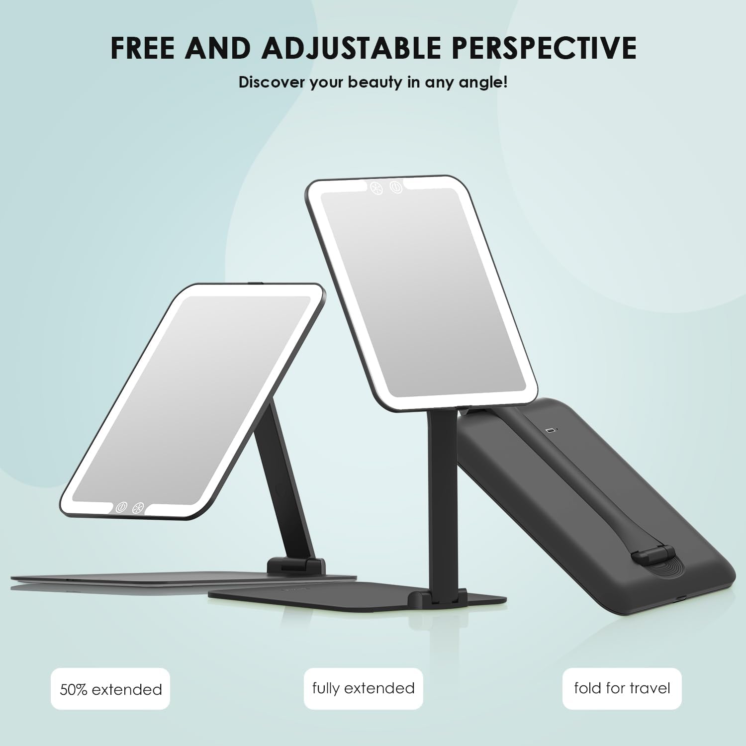 Detalle de Auxmir LED Travel Makeup Mirror with Lights – Portable, Rechargeable and Dimmable