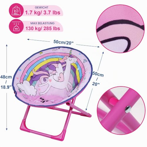 Detalle de Outplea Regenbogen Einhorn Kinder Campingstuhl Faltbar – Rosa Mondstuhl KLappbar, Tragbarer Kleinkindstuhl für Garten, Picknick und Camping