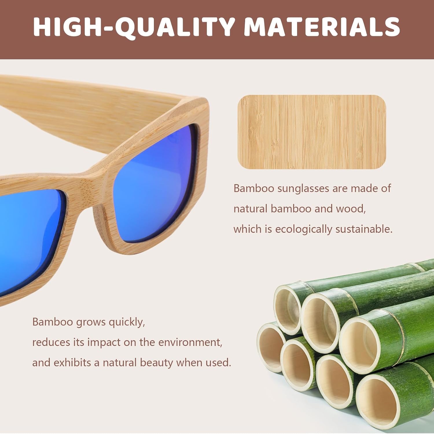 Detalle de Ynport Crefreak Herren Bambus-Holz Sonnenbrille – Vintage-Stil, UV-Schutz, handgefertigt