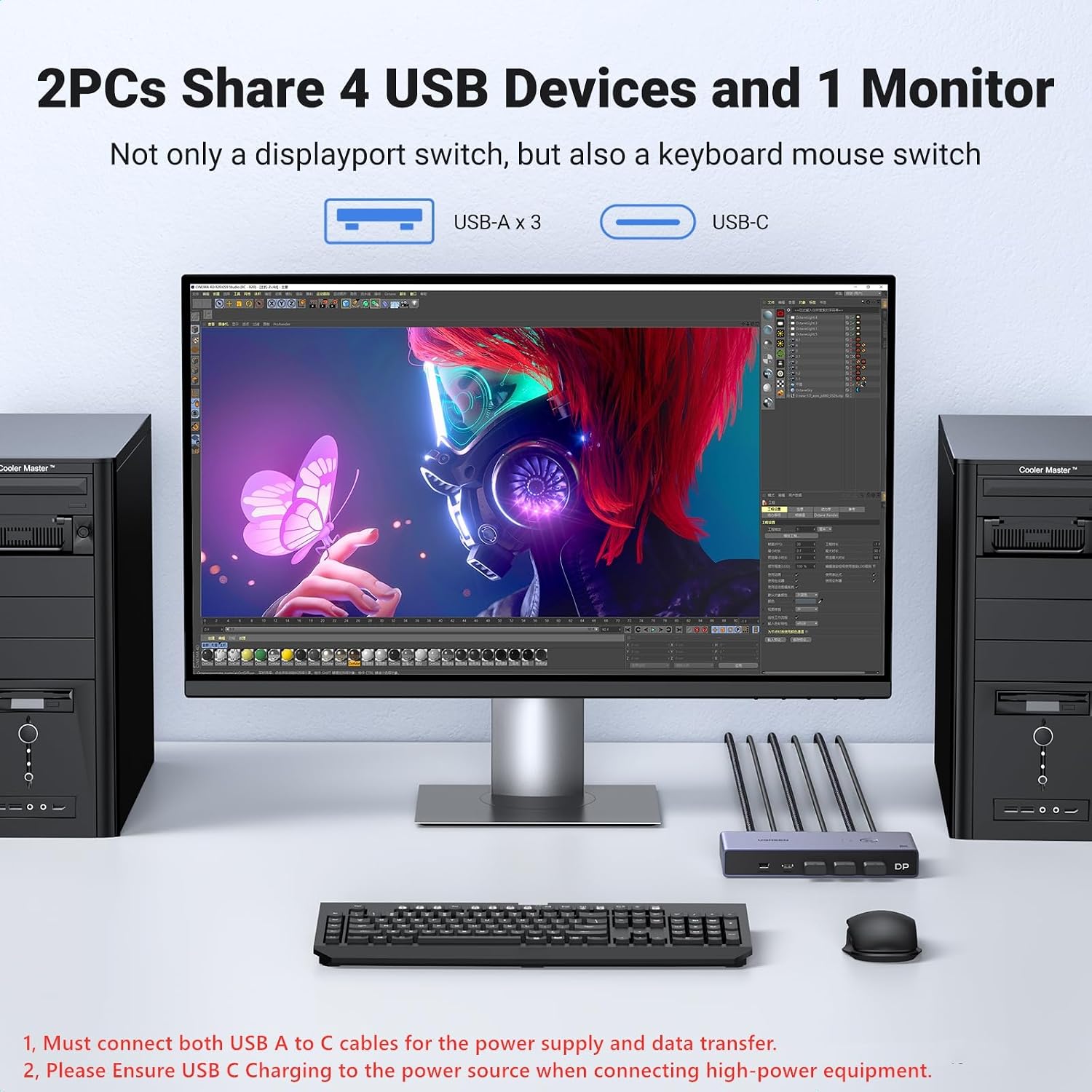 Detalle de UGREEN DP KVM-switch voor 2 pc’s, 8K@60Hz en 4 USB 3.0-poorten