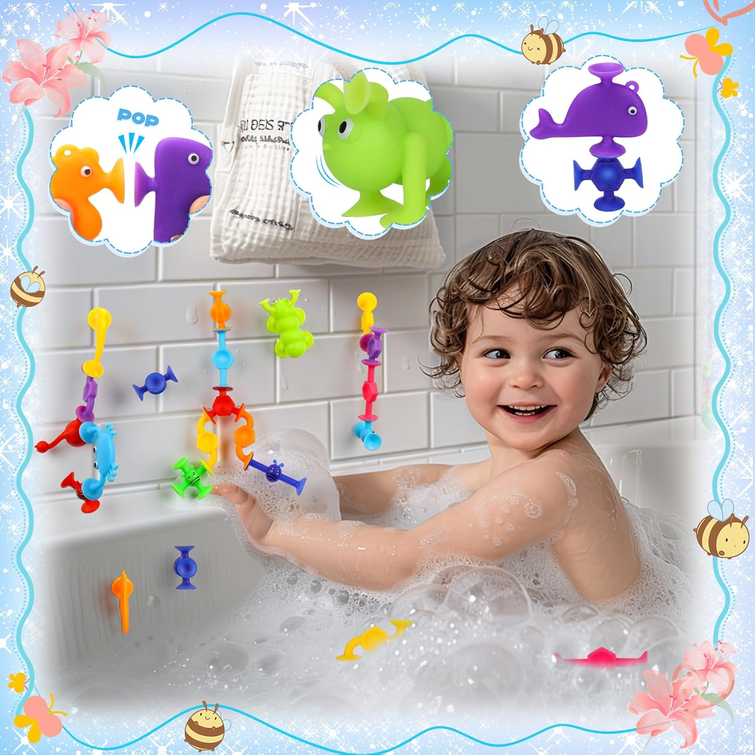 Detalle 2 de Badespielzeug ab 1–8 Jahre, 30-teiliges Saugnapf-Set: Meerestiere, sensorisch und fördernd