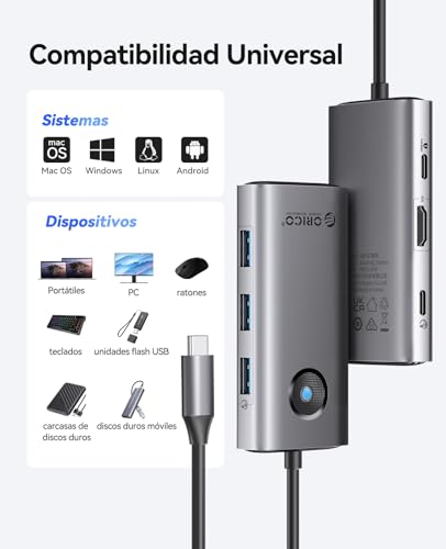 Thumbnail 7 de ORICO Docking Station 6 en 1 con USB-C: HDMI 4K, PD 100W y 4 puertos USB 3.0