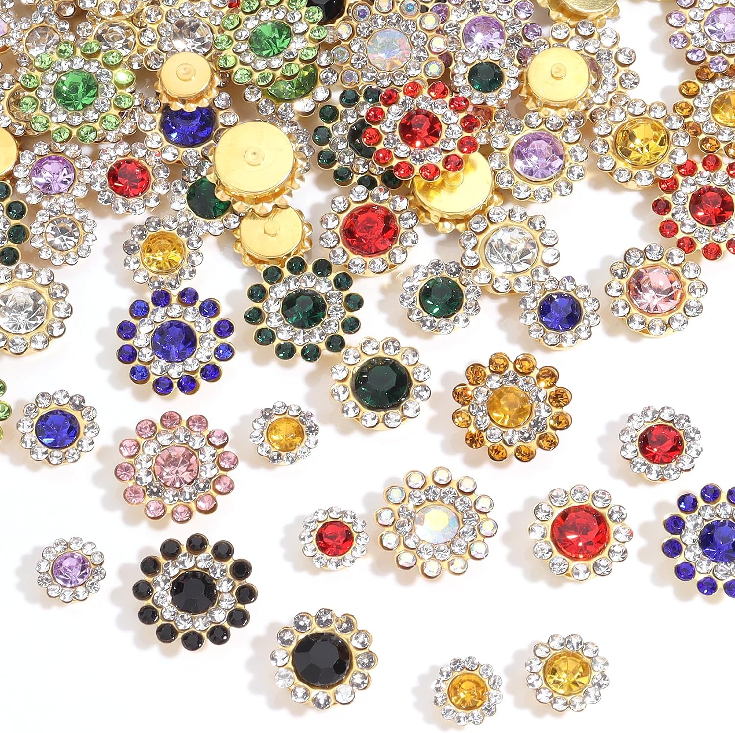 Detalle de Tiparts Sunflower Sew-On Rhinestones, 150-Piece Mixed-Color Glass Set, 4 Sizes