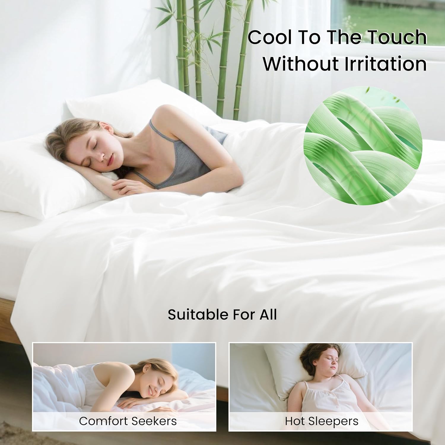 Detalle de Love's cabin 4-Piece Full Sheet Set: Bamboo Rayon, Deep Pocket, Breathable & Silky-Smooth