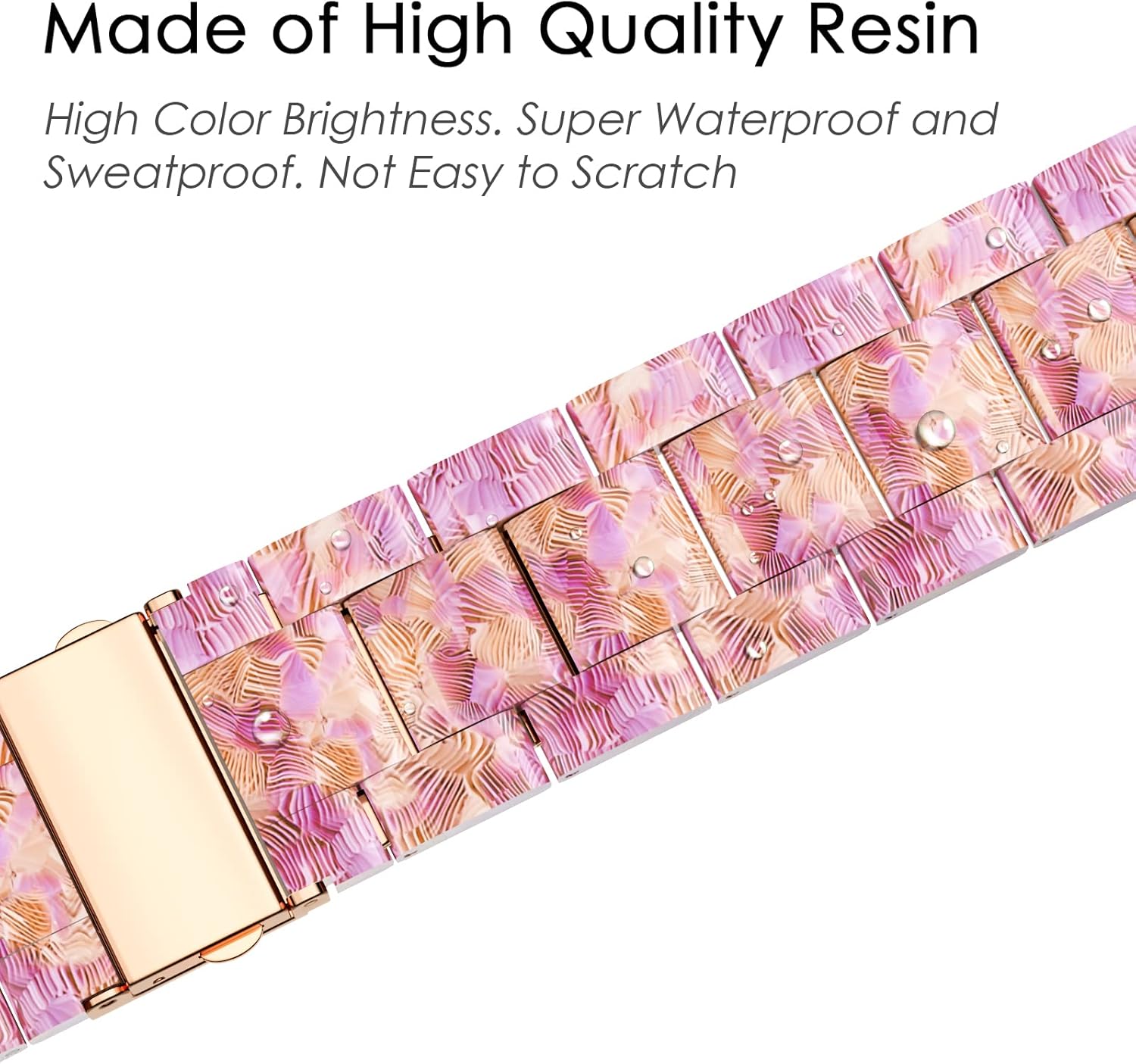 Detalle de Tuocal Resin Strap for Apple Watch (38-42mm) with Rosegold Stainless Buckle – Lightweight, Elegant Resin Band