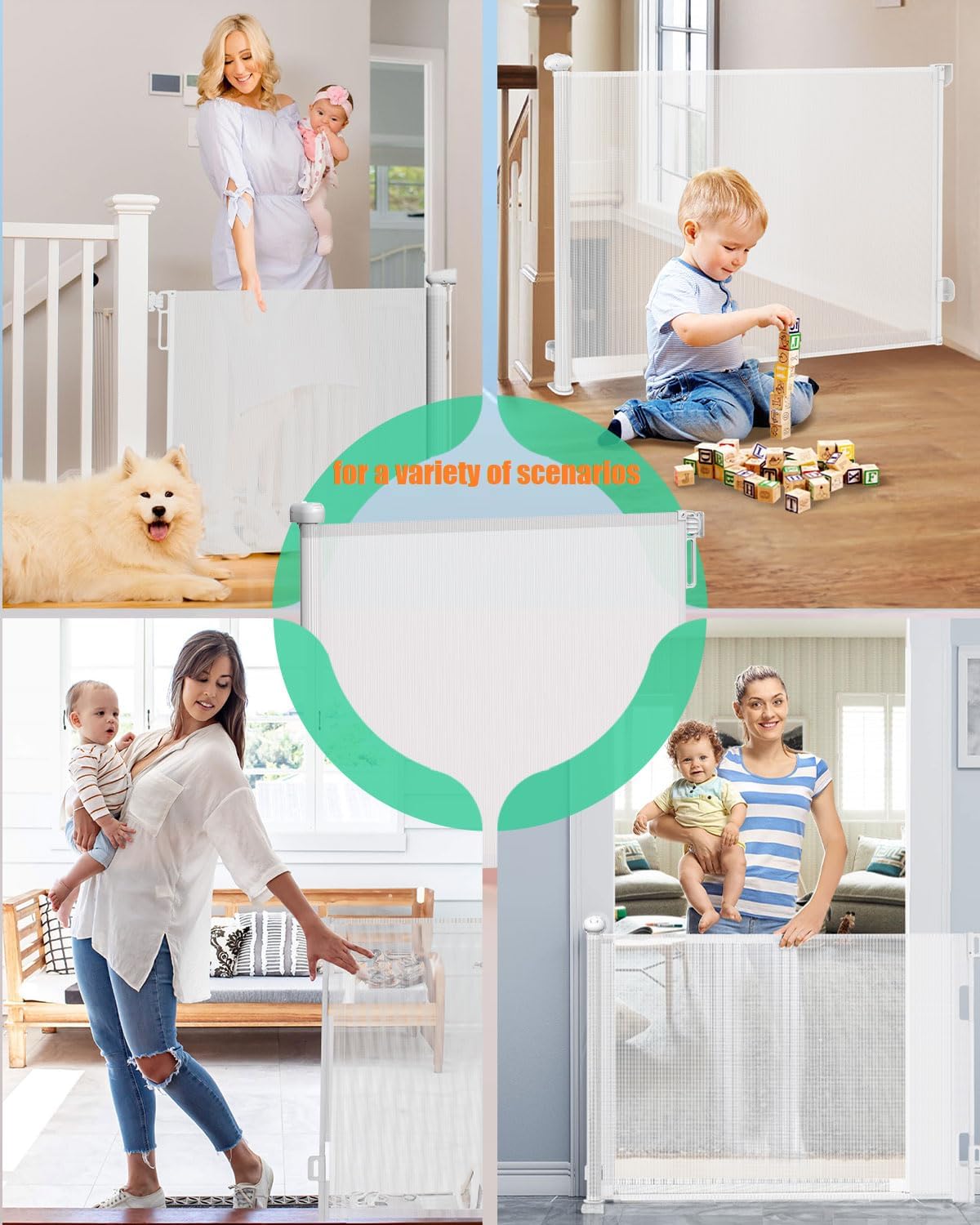 Thumbnail 6 de Retractable Stair Gate for Baby with Double Lock, 140 cm Wide, One-Handed Operation