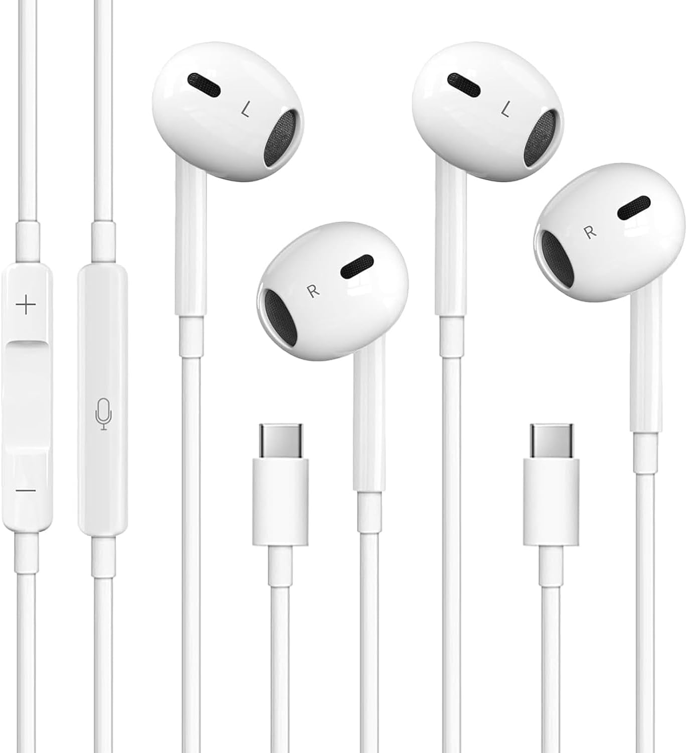 Thumbnail 1 de 2 Packs USB C Headphones for iPhone 17/16/15 and Galaxy/Pixel Series — Noise Reduction, Built-in Mic & Volume Control