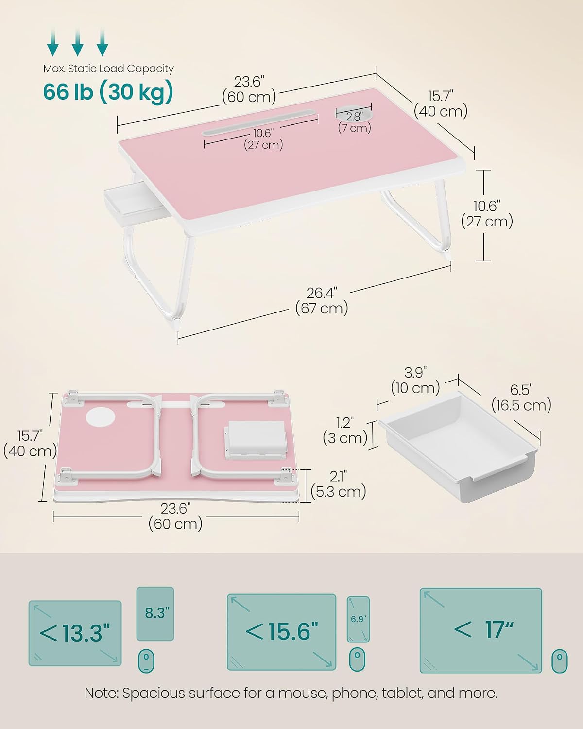 Thumbnail 6 de SONGMICS ULLD120S101 Foldable Lap Desk with Cup Holder and Tablet Slot