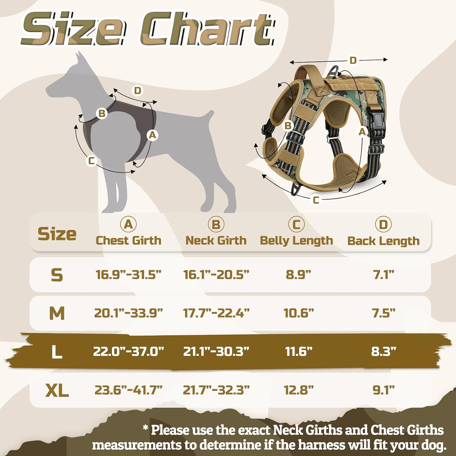 Detalle de rabbitgoo Large Dog Tactical No-Pull Harness with Molle Panel (Brown Camo) – Adjustable, Reflective Control Handle, Size L