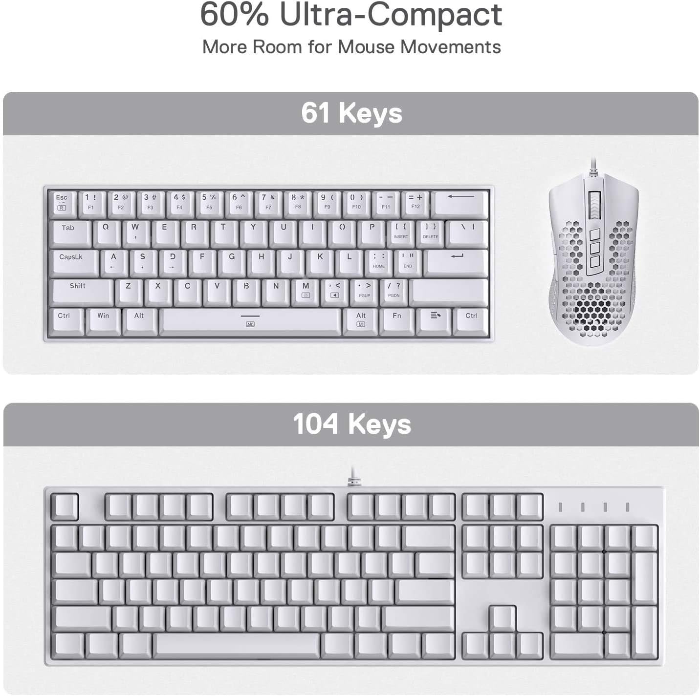 Thumbnail 2 de Redragon K630 Dragonborn tastiera meccanica cablata RGB 60% bianca US LAYOUT con switch rosso lineare