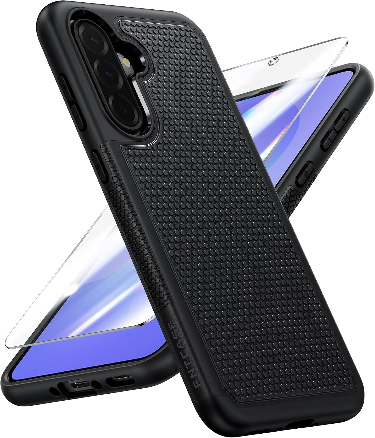 Detalle de FNTCASE Dual-Layer Rugged Case for Samsung Galaxy A36 5G (Black) – Shockproof military bumper, 6.7 inch