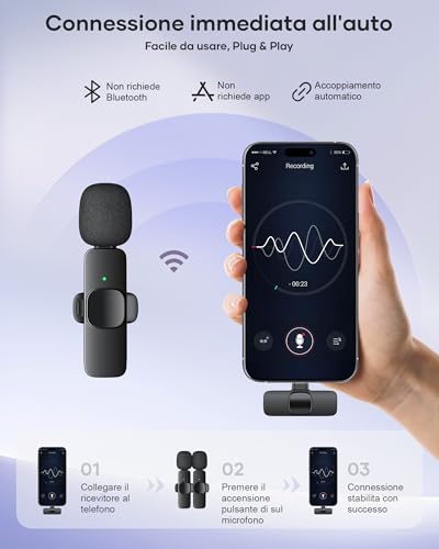 Detalle de KUKIHO 2 Microphones Cravate Sans Fil: kit lavalier Plug‑and‑Play pour iPhone/Android