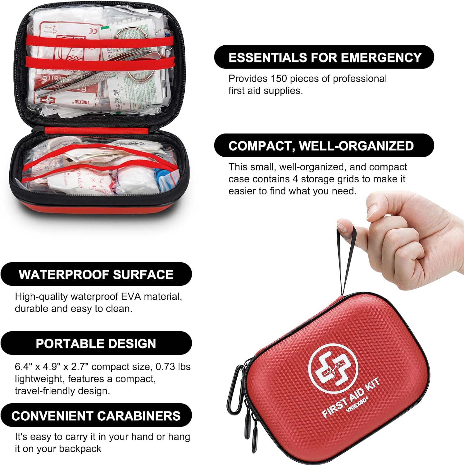 Thumbnail 3 de Mini First Aid Kit (150-Piece) Waterproof Hard Case Essentials for Home, Car, Travel, Camping & More