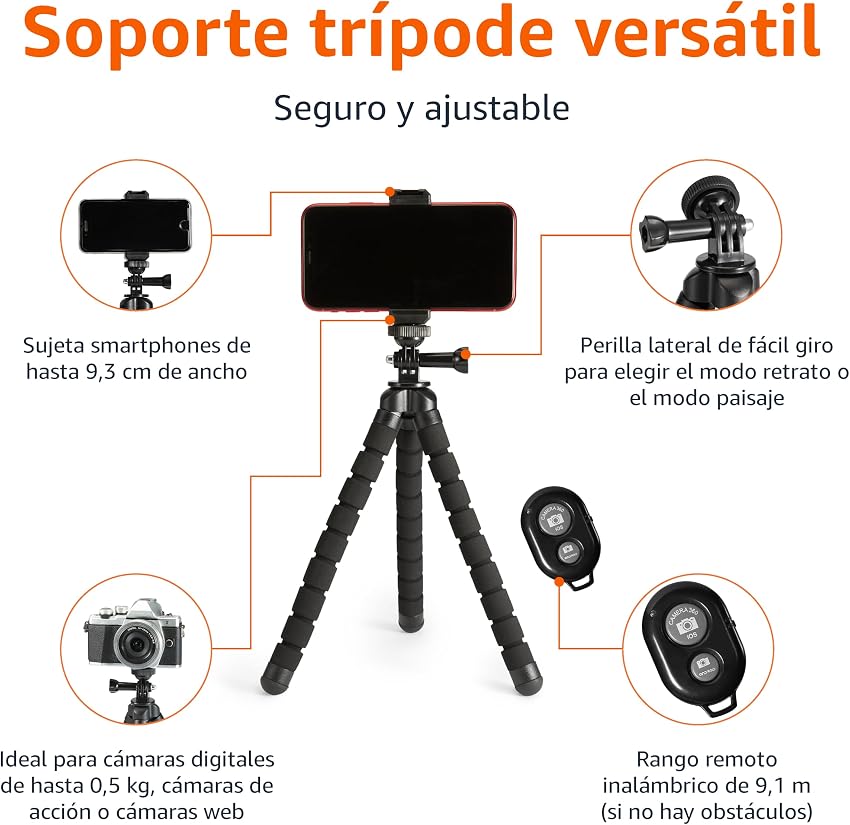 Detalle 2 de Amazon Basics Trípode Flexible y Portátil para Smartphone