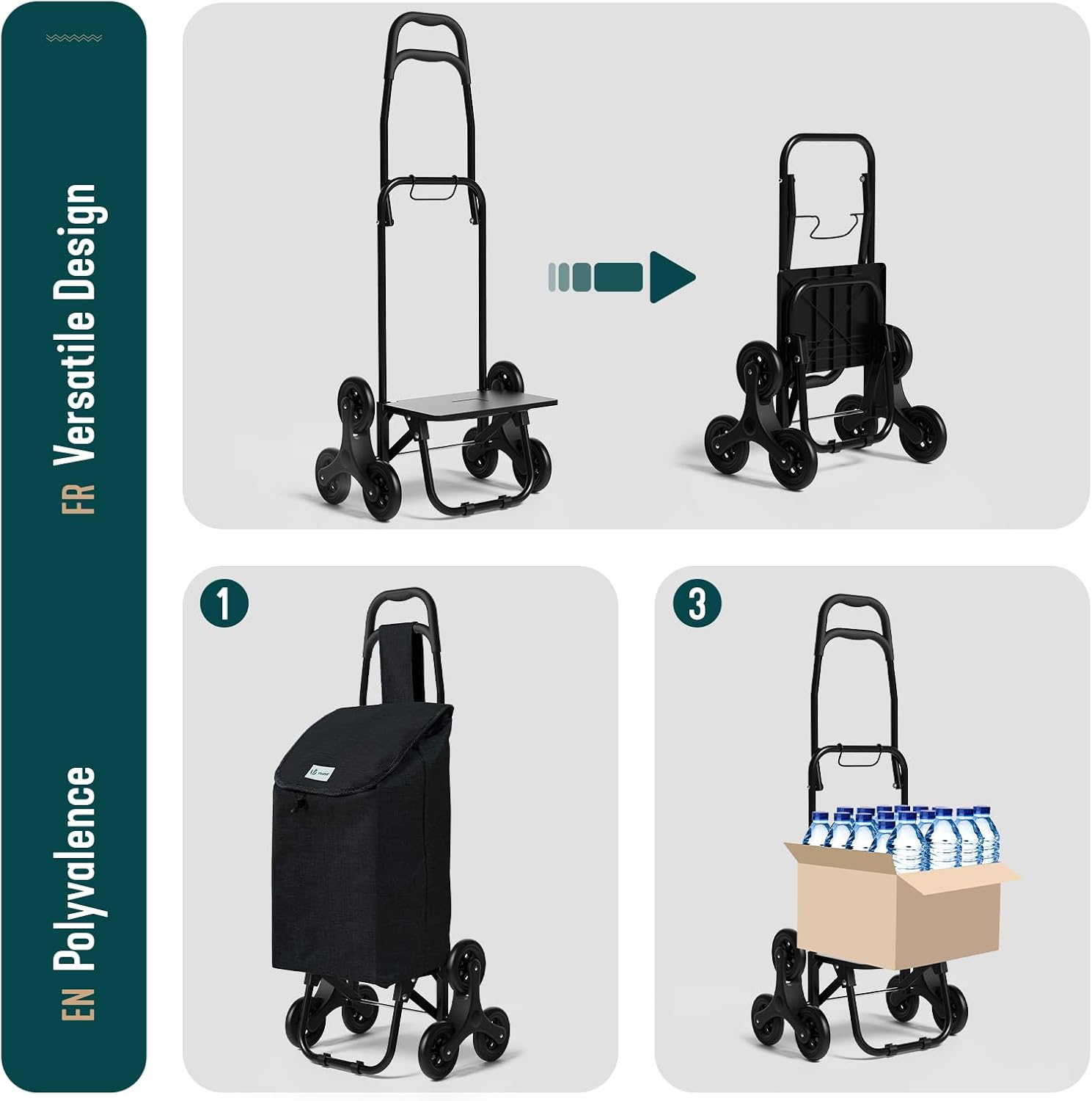 Thumbnail 4 de VOUNOT Chariot de Courses 6 Roues avec Compartiment Imperméable — 2 en 1, 32 L, pliable