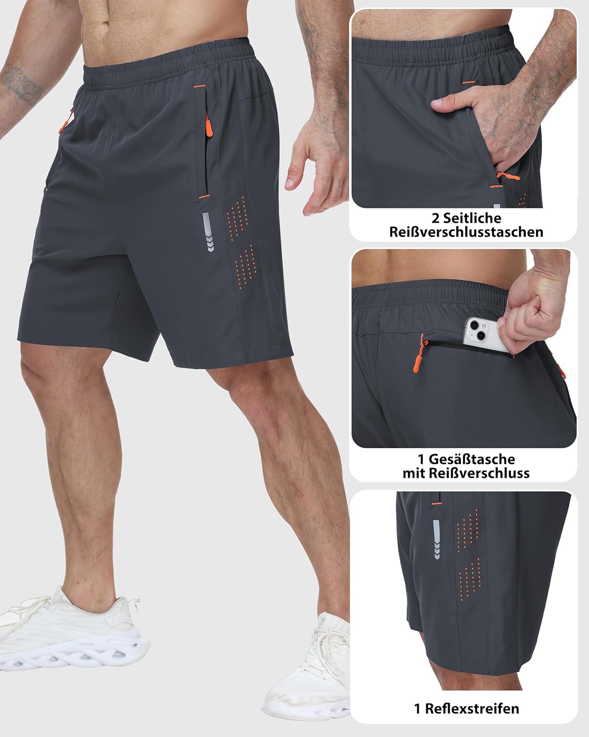 Thumbnail 2 de Zzkouine Herren Sporthose Kurz – Leichte Trainingsshorts im 2er Pack mit Reißverschlusstaschen
