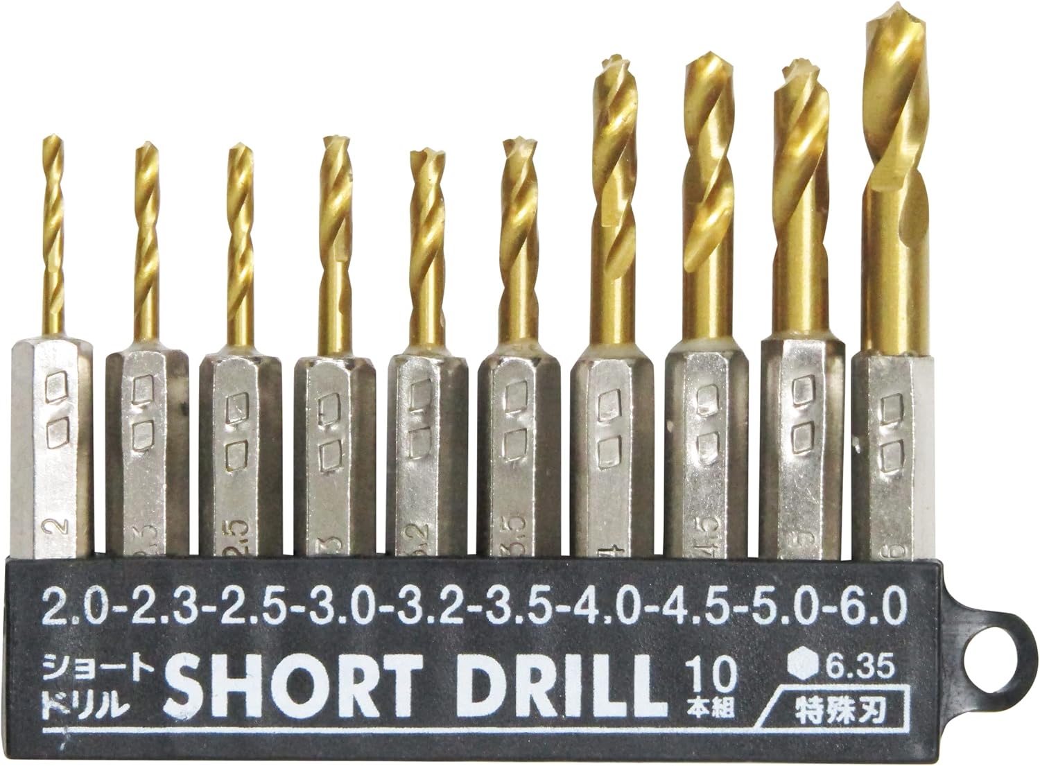 Detalle de 近与(KONYO)26623 SUN UP ショートドリルセット 特殊刃10本組 2~6mm 六角軸6.35mm