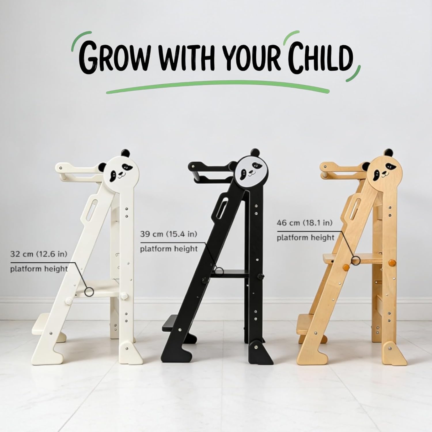 Thumbnail 5 de Bright Panda Montessori Foldable Learning Tower - 3-Level Adjustable Toddler Tower with Anti-Tipping Feet (White)