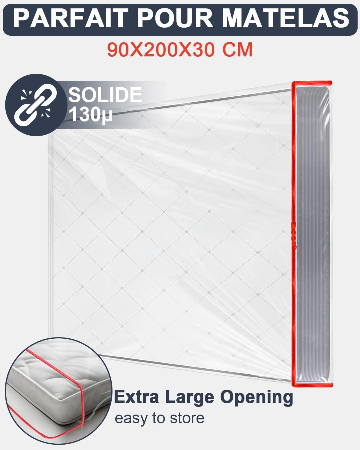 Detalle de Hixava madrasskydd 90 x 200 cm i polyeten med dragkedja, 30 cm höjd