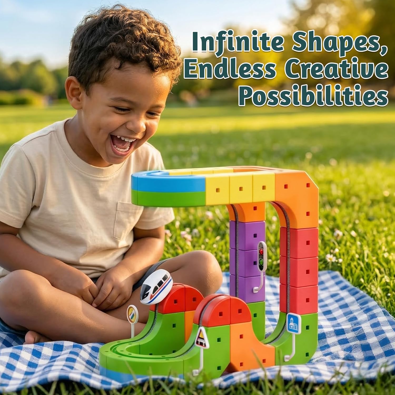 Detalle 2 de Wdebay Klick Rail Electric Train Set with 3D Magic Flexible Track (48 pcs) for Kids Ages 3–8