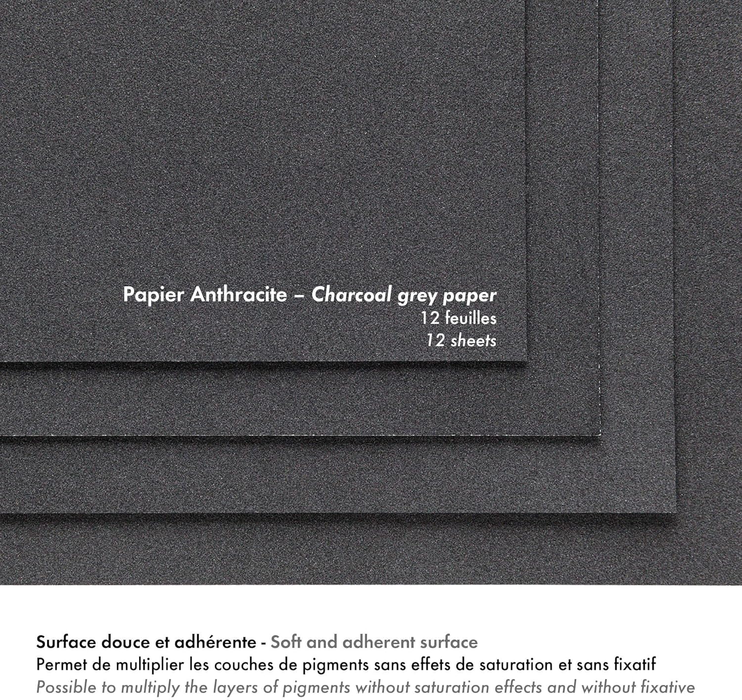 Detalle 2 de Clairefontaine Pastelmat Pastel Card Pad No.6 (12 Sheets) 360gsm Anthracite – 24 x 30cm