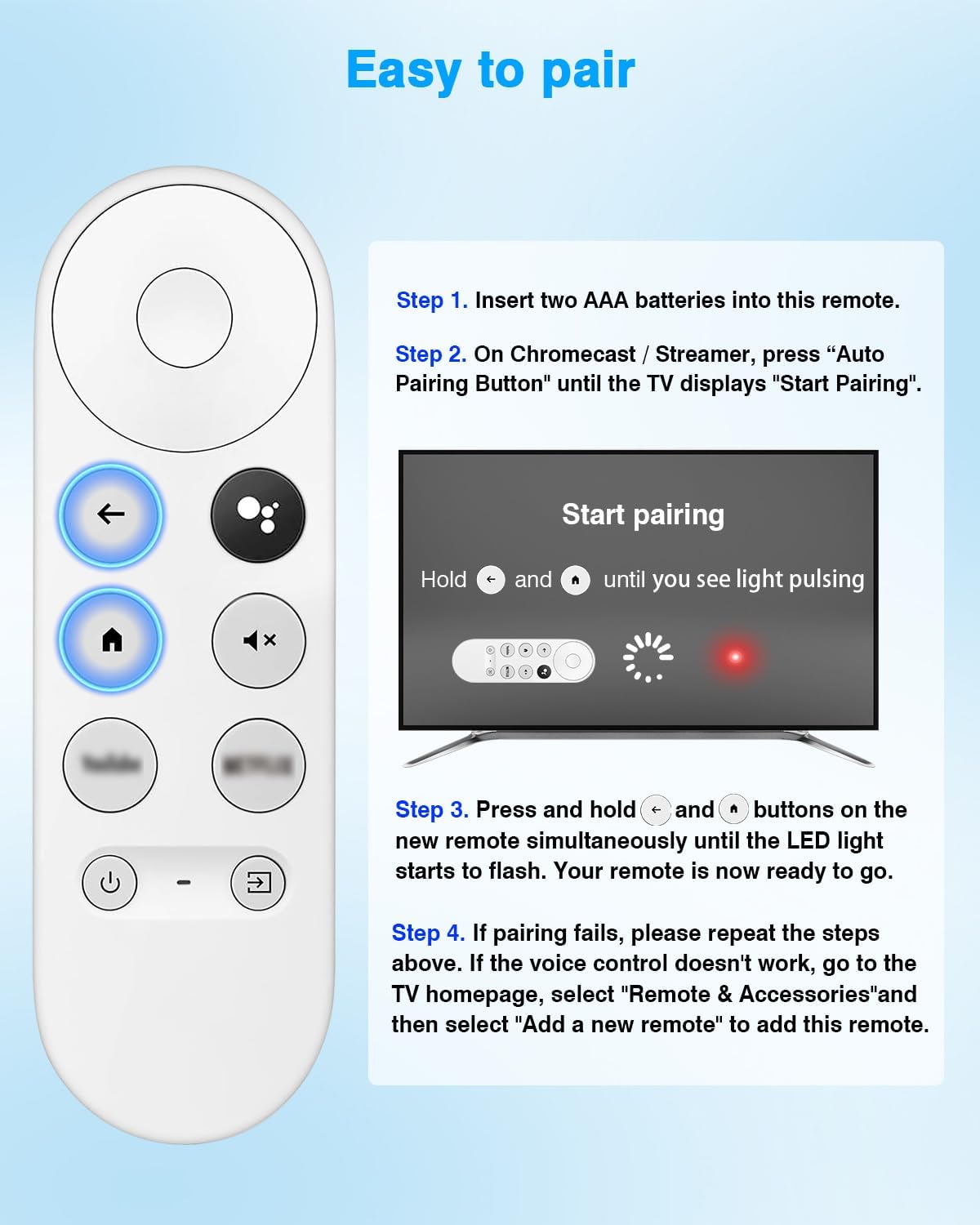 Detalle 2 de Replacement Voice Remote for Google Chromecast Snow Series (HD/4K) with Voice Control