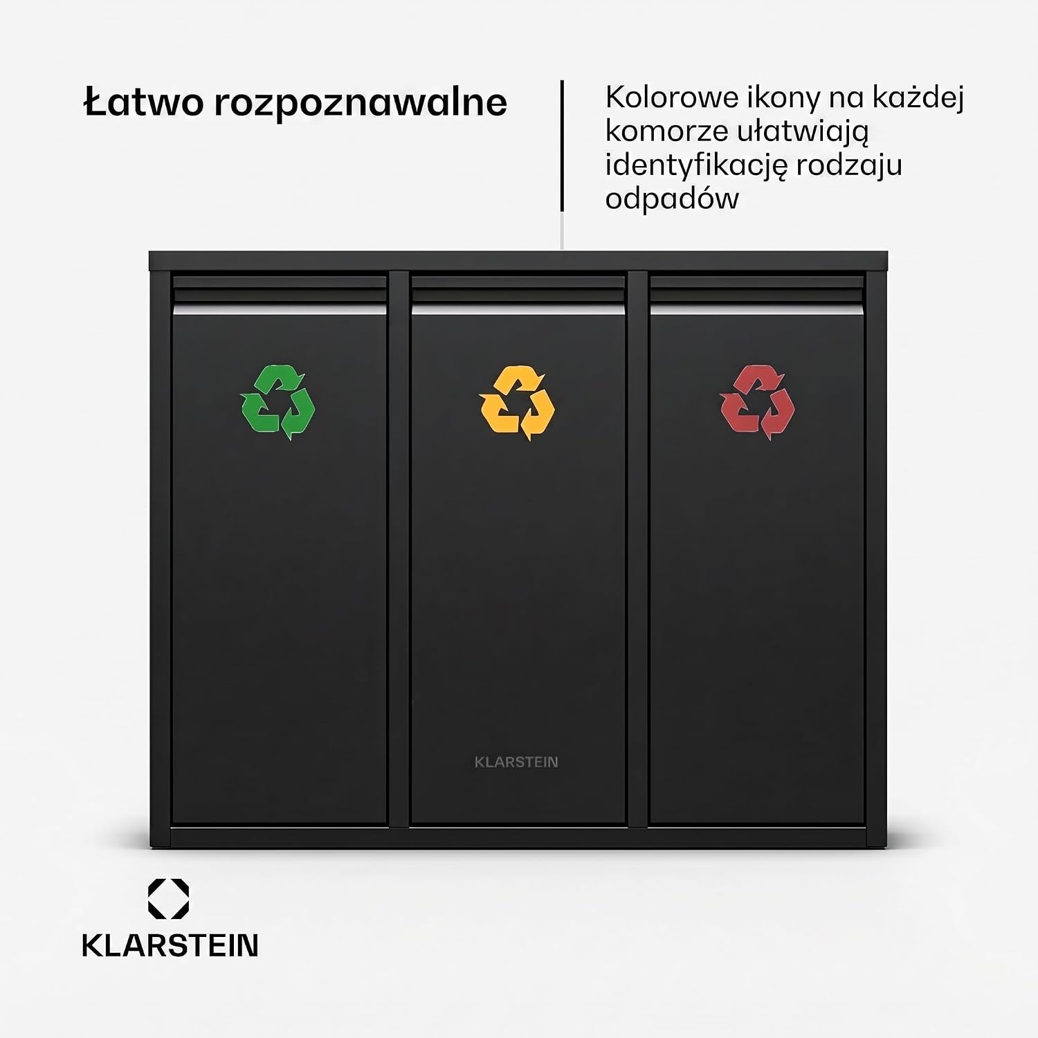Detalle de Klarstein Ordnungshüter 3 3-in-1 Kitchen Bin, 45L, 3 x 15L Removable Bins, Black