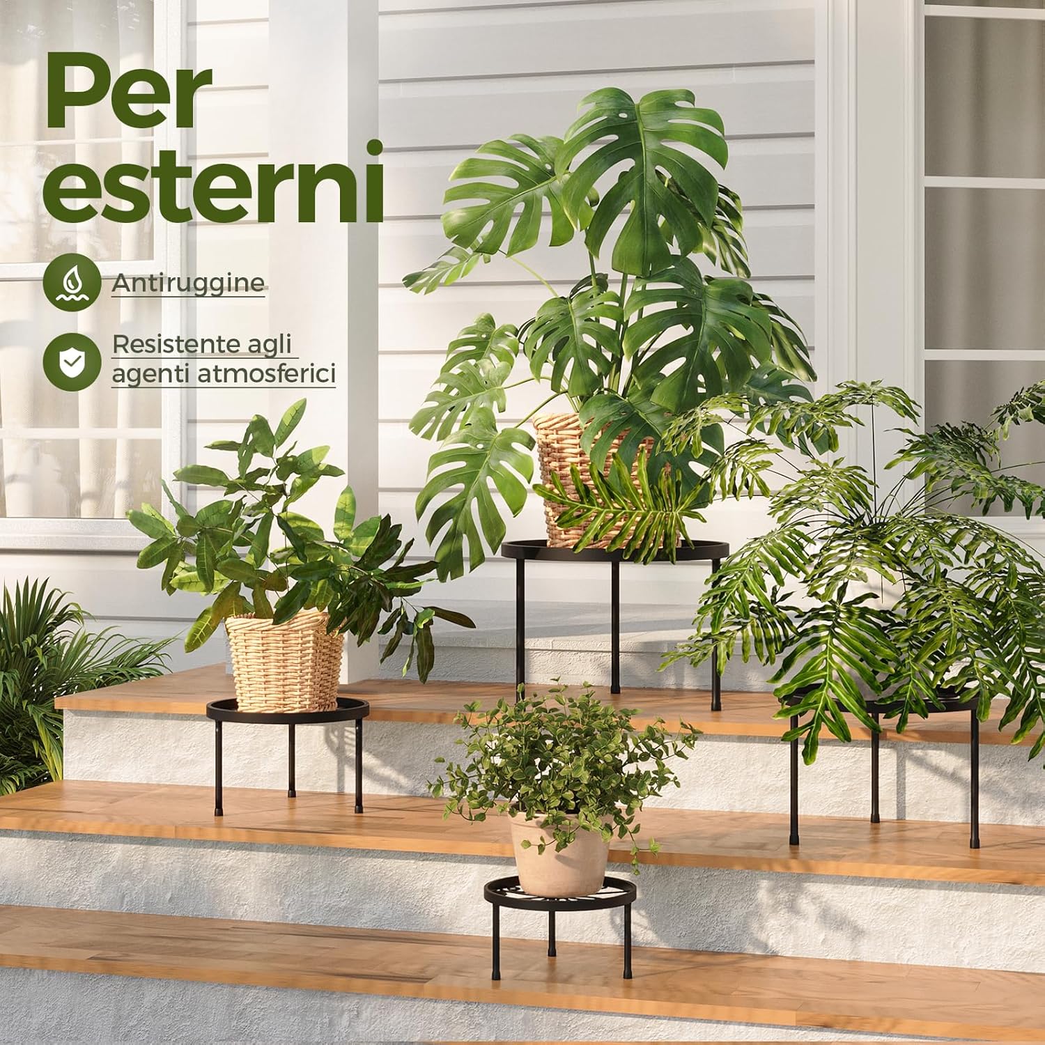 Thumbnail 2 de Bamworld set da 5 porta piante da esterno in metallo nero, piedistalli rotondi (Ø 28/25/23/20/17 cm)