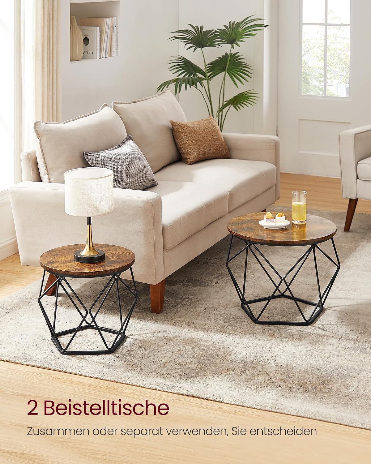 Thumbnail 3 de VASAGLE Couchtisch rund 2er Set – Vintage-Flair, abnehmbare Tischplatten, stabil und vielseitig einsetzbar
