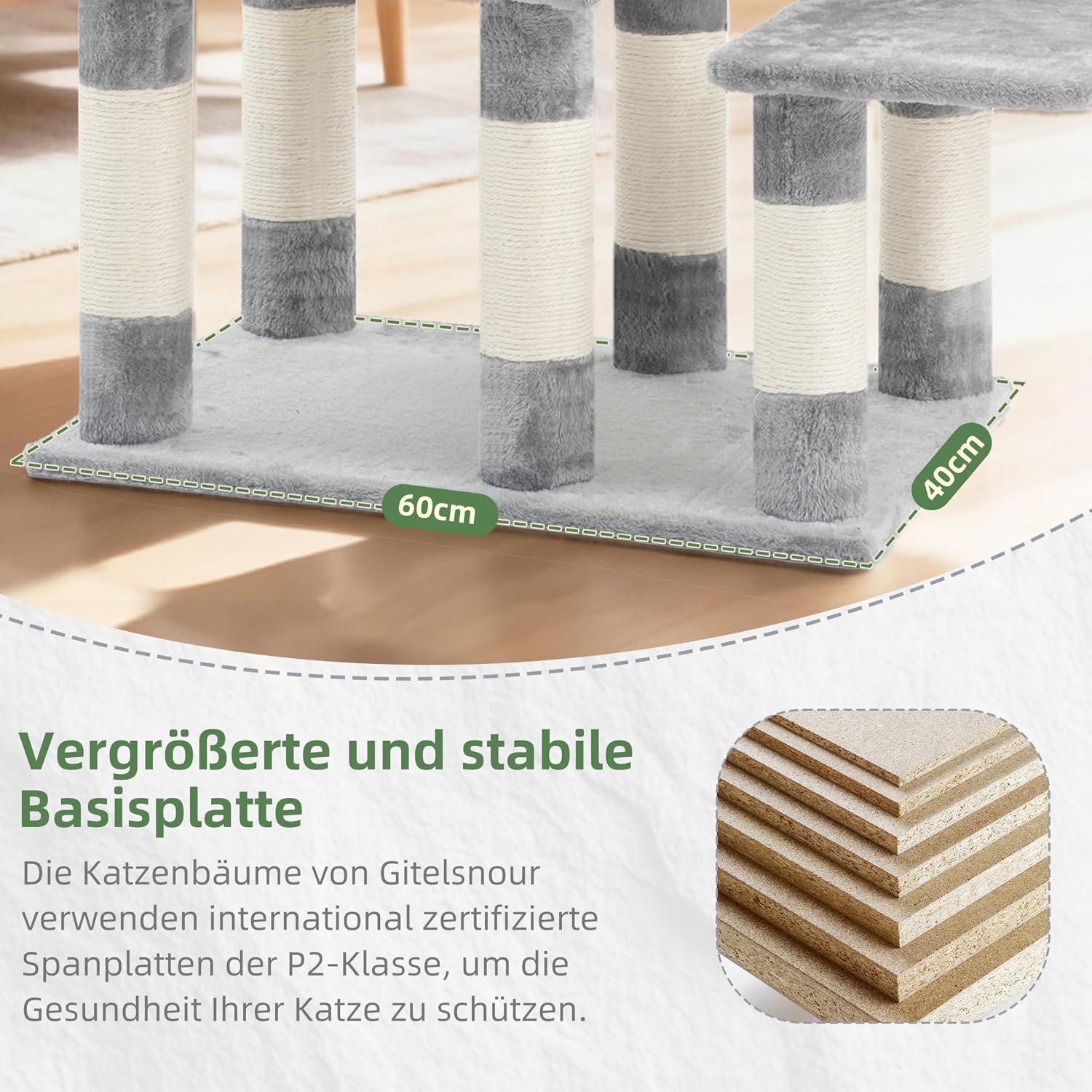 Detalle de Gitelsnour Groß Kratzbaum für den Innenbereich – stabiler Katzenbaum mit großen Plattformen, Höhle und Hängematte