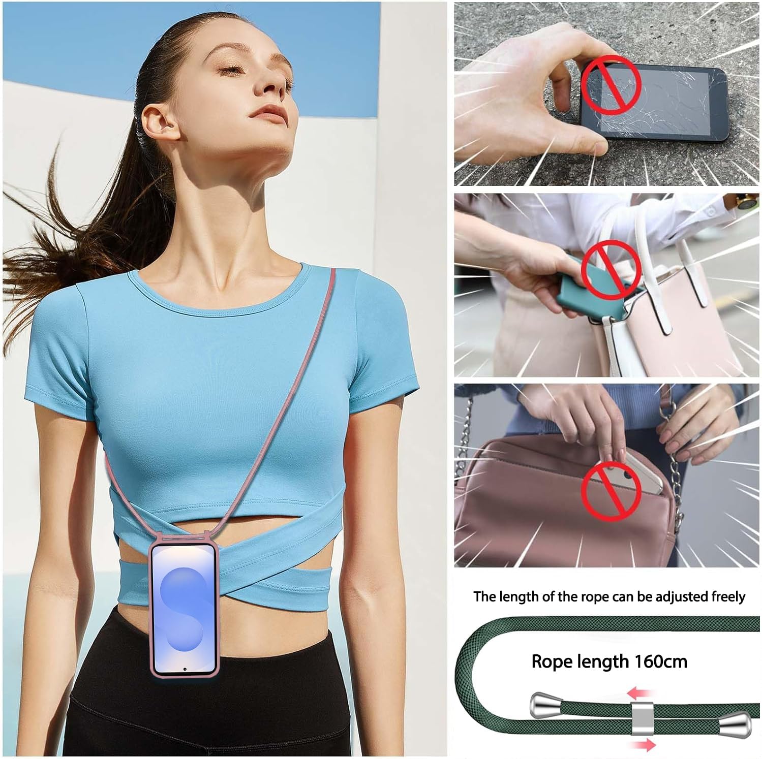 Thumbnail 6 de AoozeFon Handyhülle für Samsung Galaxy S25/S24 mit Band, Kordel und Schutz aus weichem TPU – Rosa