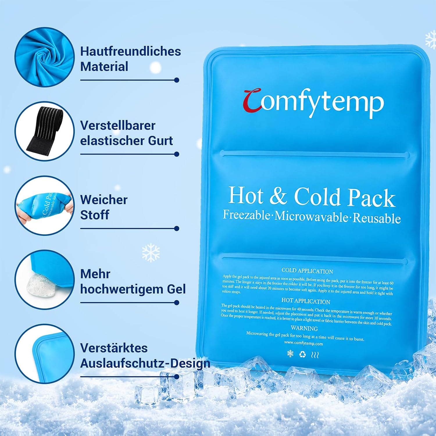 Thumbnail 4 de Comfytemp K9103013 groot gelkompres 27 x 37 cm, verstelbare band, warm en koud