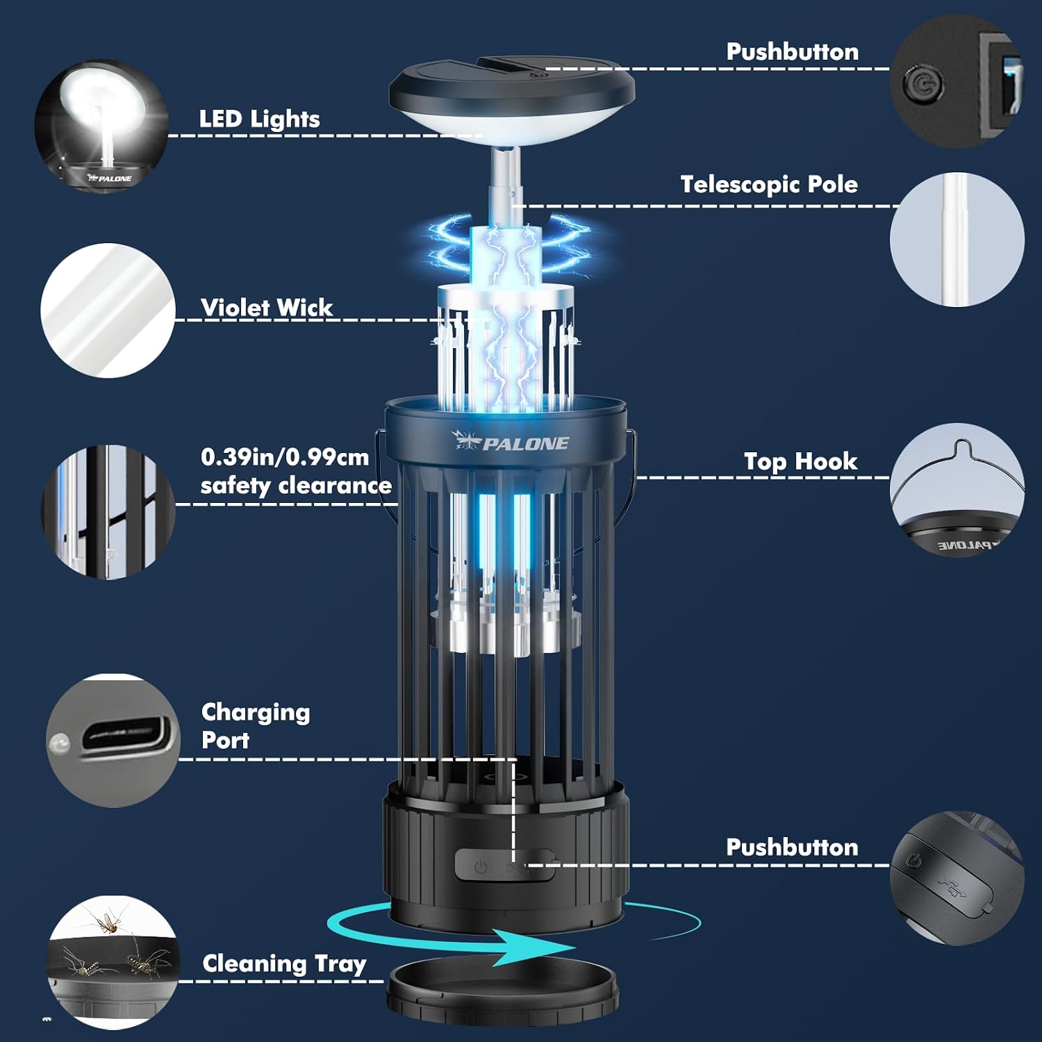 Thumbnail 6 de Rechargeable Bug Zapper: 4000mAh USB Electric Fly Killer with 3-in-1 UV Mosquito Trap & LED Camping Lantern
